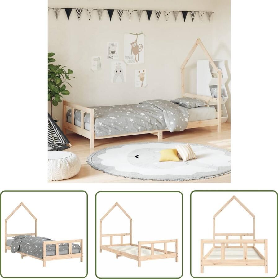 The Living Store Kinderbed Huisontwerp Massief grenenhout Stevige lattenbodem 205.5 x 95.5 x 136 cm Kinderbed Houten Bed Kids Bed Kinderkamers Slaapkamer Decoratie