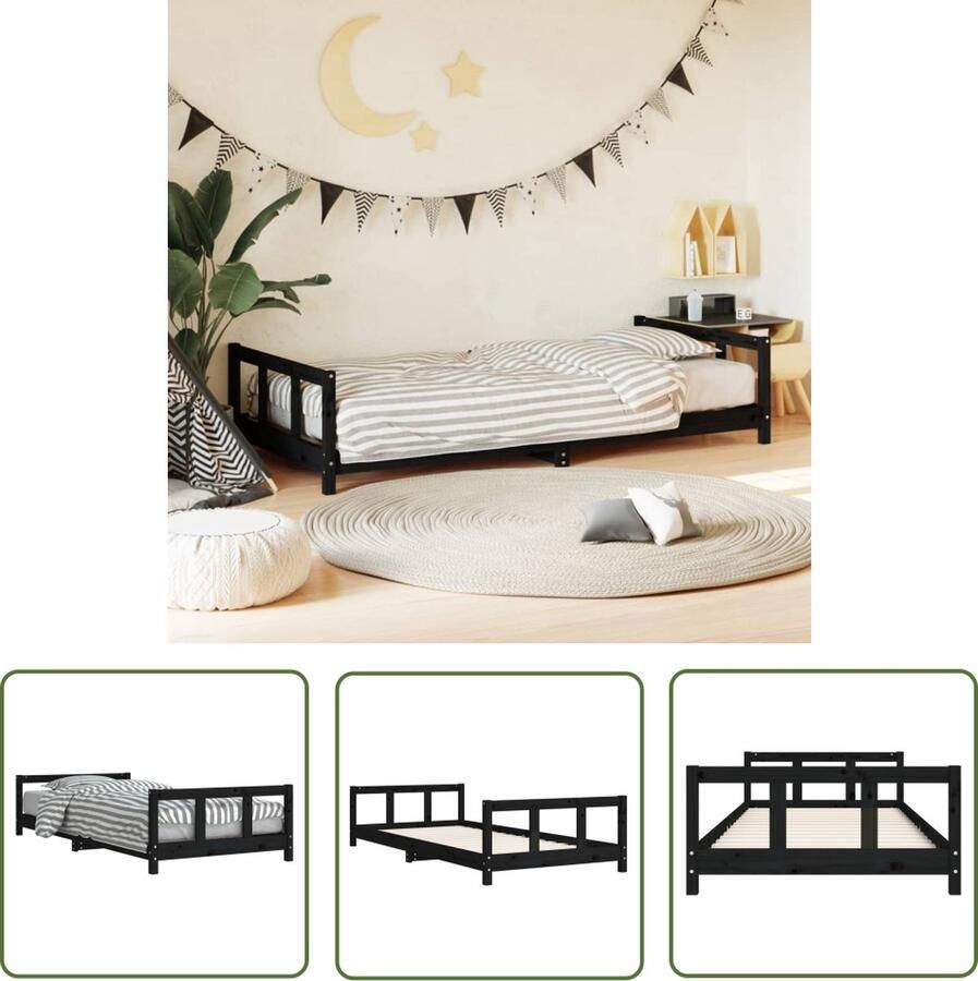 The Living Store Kinderbedframe Houten 205.5 x 95.5 x 45 cm Grenenhout Zwart Kinderbed Frame Houten Bed Kids Bed Grenenhouten Bed Zwart Kinderbed