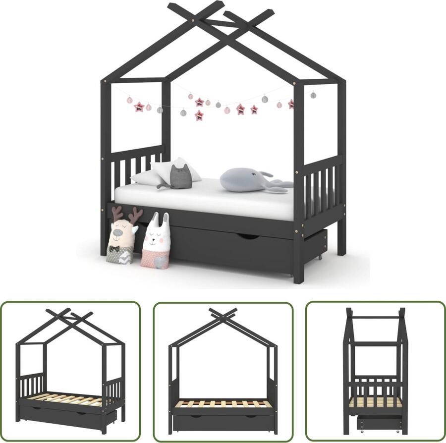 The Living Store Kinderbedframe Boomhut Donkergrijs 146x77x190 cm Massief Grenenhout Kinderbed Boomhut Bed Grenenhouten Bed Kids Bed Donkere Kleuren Bed - Foto 2