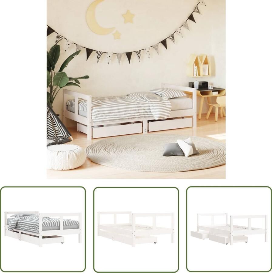 The Living Store Kinderbedframe met lades 80x160 cm massief grenenhout wit Kinderbed Houten Bed Kids Bed Grenenhouten Bed Peuterbed