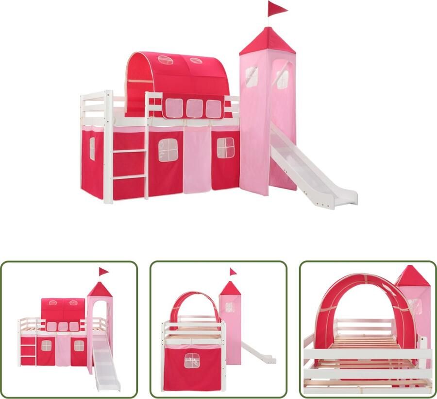 The Living Store Kinderhoogslaper Prinsessenthema 208 x 230 x 185 cm Massief grenenhout Inclusief lattenbodem