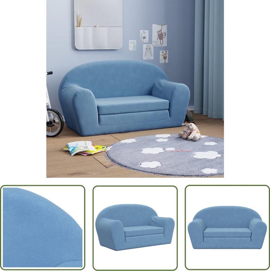 The Living Store Kinderslaapbank 2-zits Blauw Zacht pluche Afneembare hoes Schuimvulling 84 x (34-91) x 45 cm - Foto 2