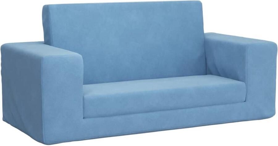 The Living Store Kinderslaapbank 2-zits zacht pluche blauw Kindermeubilair Kinderslaapbank Tweezitter Kids Sofa Bed Kinderfauteuil