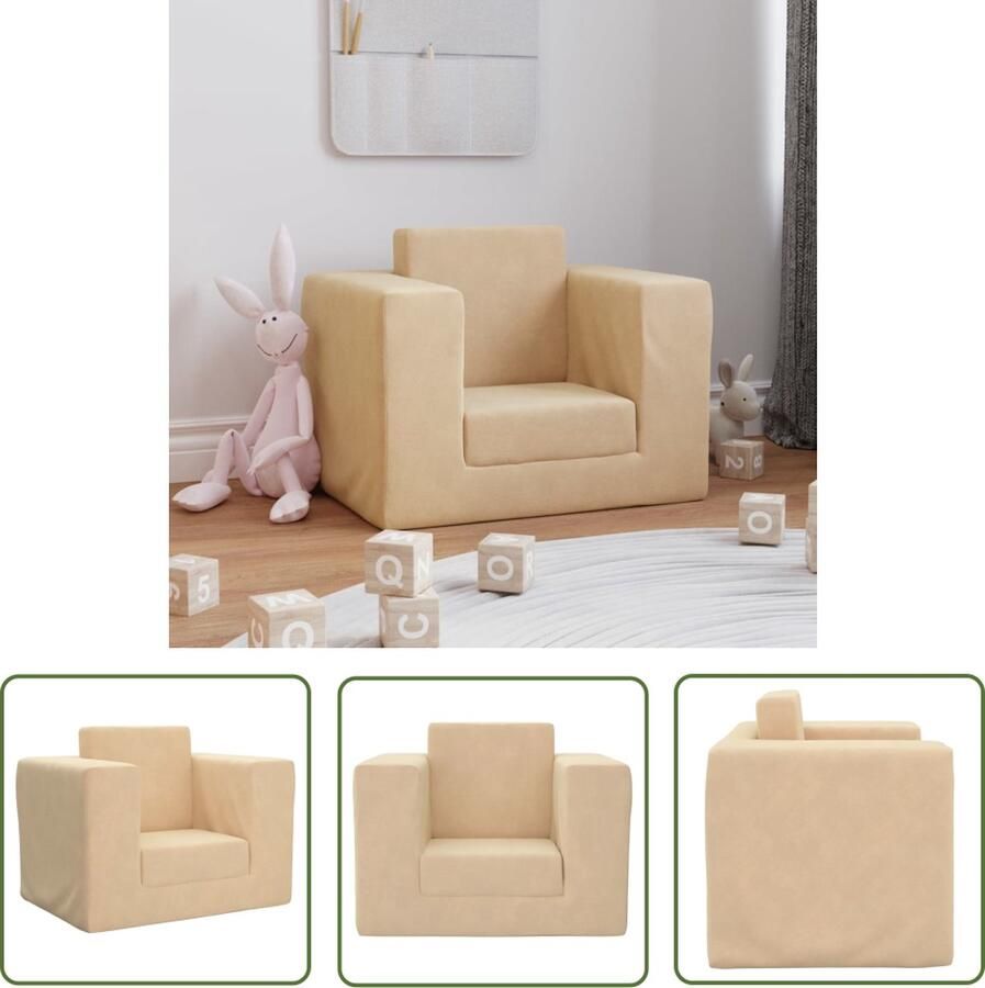 The Living Store Kinderslaapbank zacht pluche crèmekleurig Kinderstoel Kinderbank Kids Bank Kinder Sofa Speelkleed - Foto 2