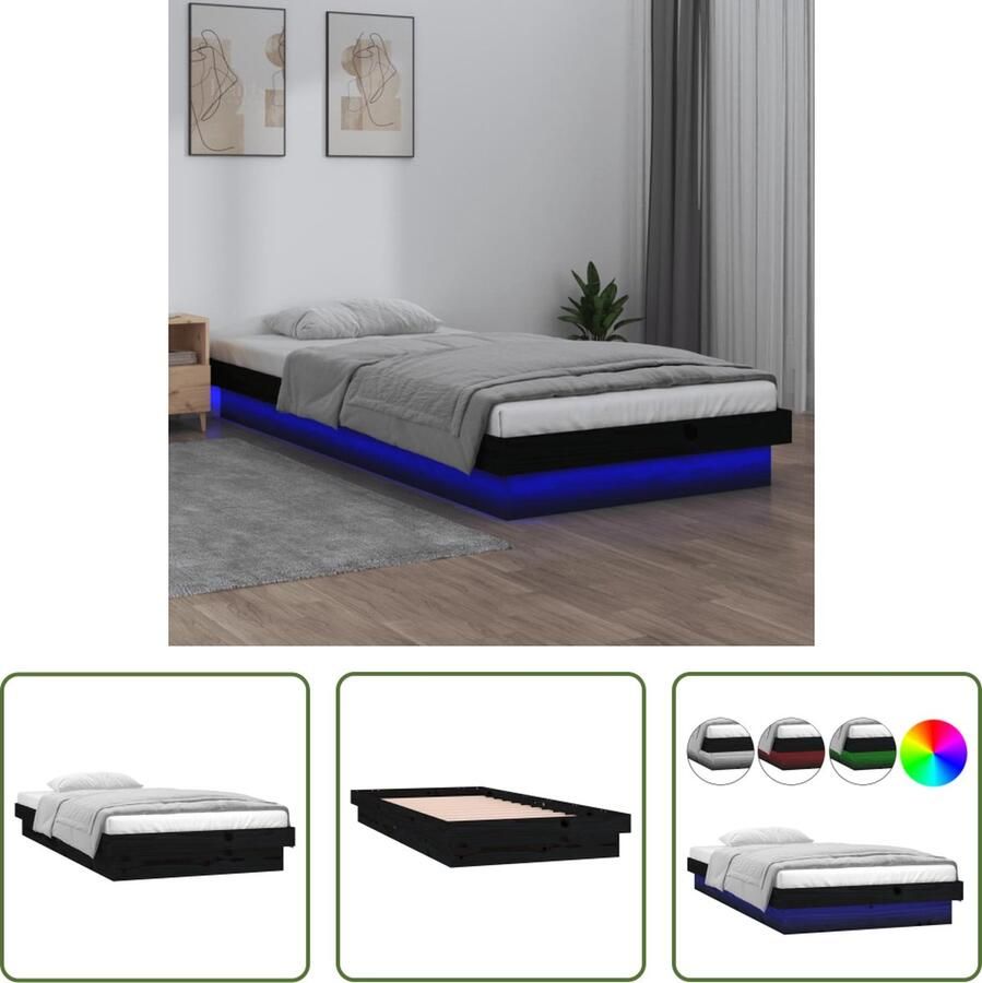 The Living Store Klassiek Bedframe Grenenhout Kleurrijke LED 204x103.5x21 cm USB