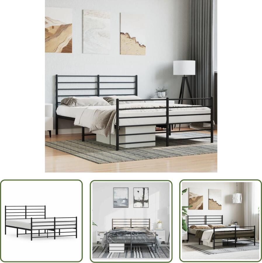 The Living Store Klassiek Bedframe Logeerbed Robuuste Metalen Constructie Metalen Latten Extra Opbergruimte Functioneel Hoofd- en Voeteneinde Zwart 196 x 142 x 90 cm