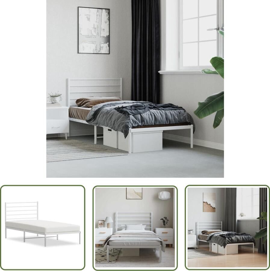 The Living Store Bedframe met hoofdbord metaal wit 100x190 cm Klassieke Bed Frame Metalen Bedframe Houten Bedframe Enkel Bed Tweepersoons Bed
