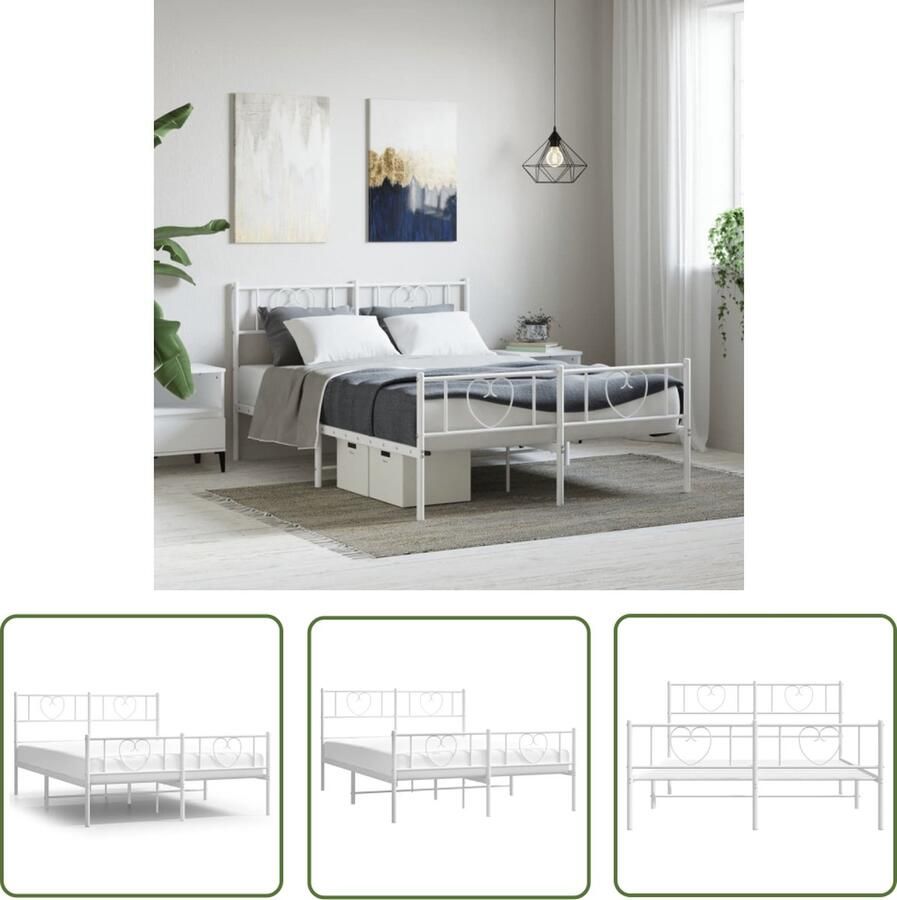 The Living Store Klassiek Bedframe Metaal Robuust 207 x 166 x 90 cm Wit