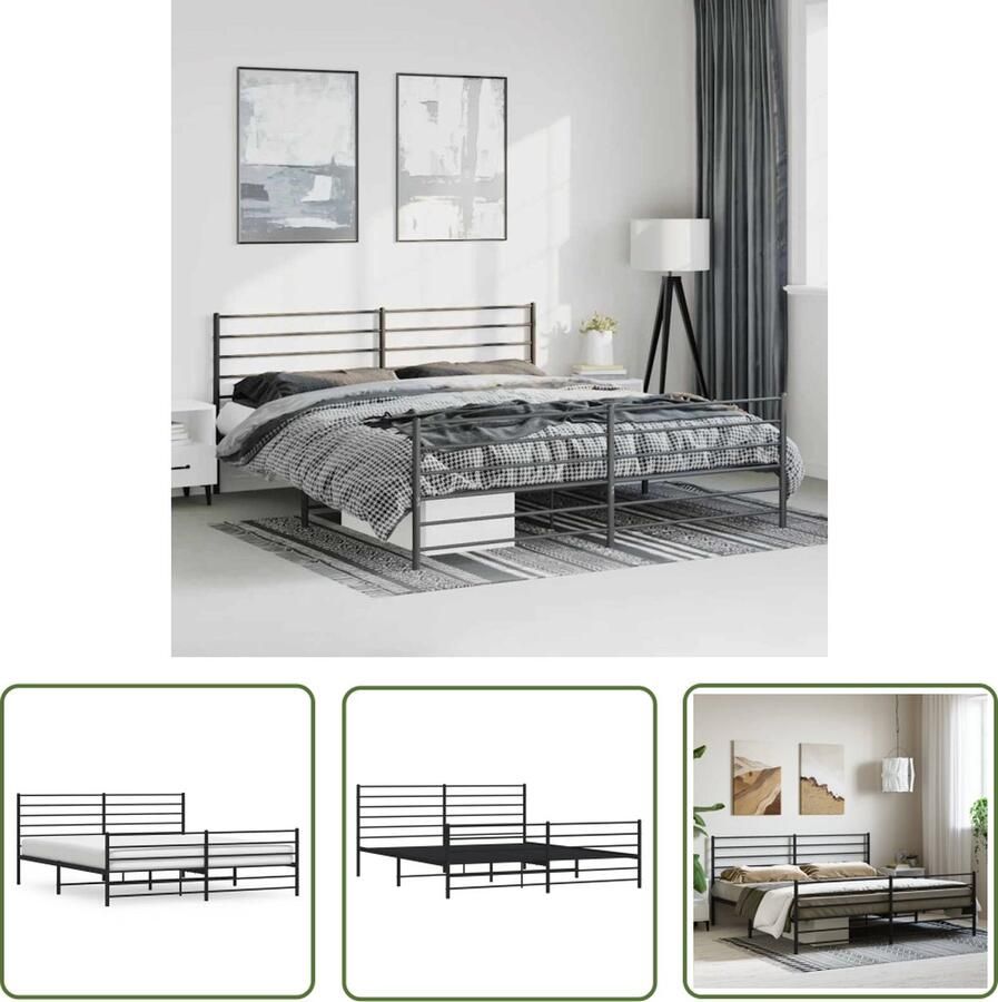 The Living Store Bedframe met hoofd- en voeteneinde metaal zwart 193x203 cm Robuust Bed Frame Klassiek Bed Metalen Bedframe Zwarte Bed Staal Bedframe - Foto 2
