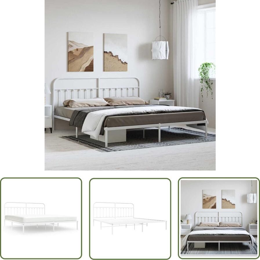 The Living Store Klassiek Bedframe Metalen Constructie Extra Opbergruimte Comfortabele Ondersteuning Wit 207 x 198 x 100 cm Klassieke Bed Frame Metalen Bedframe Tweepersoons Bed Witte Bed Met Opbergruimte
