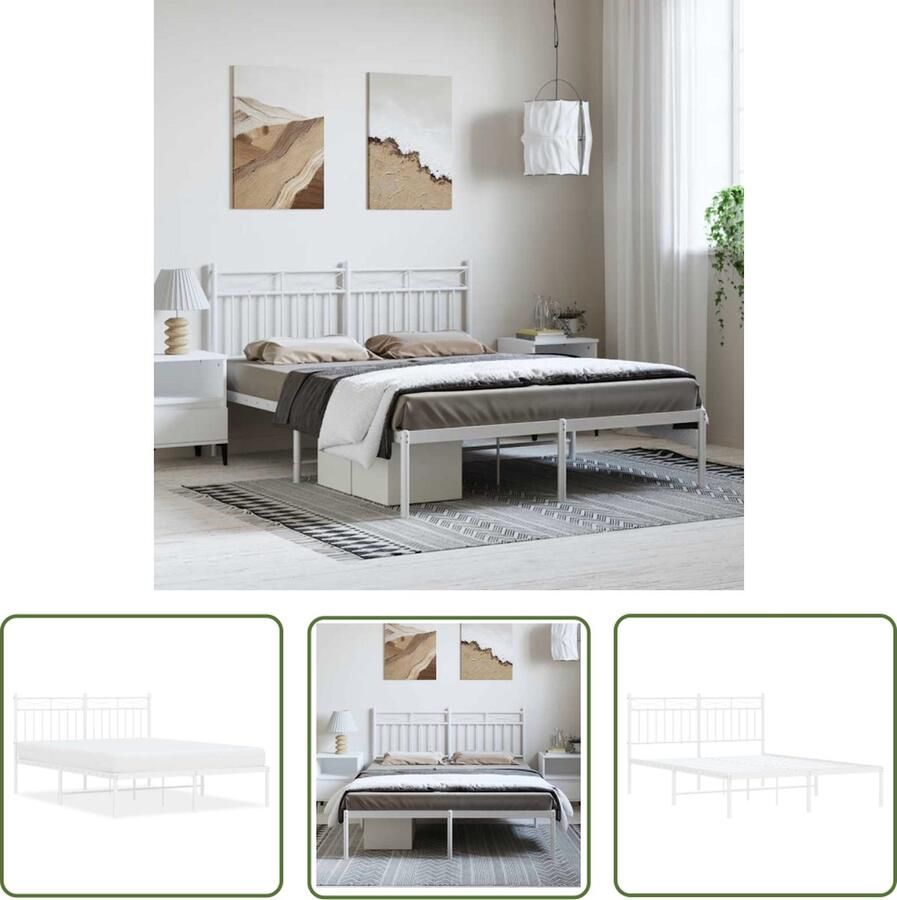 The Living Store Klassiek Bedframe Metalen Constructie Extra Opbergruimte Comfortabele Ondersteuning Wit 196 x 142 x 91 cm Klassieke Bed Frame Metalen Bedframe Houten Bedframe Tweepersoons Bed Één Persoons Bed