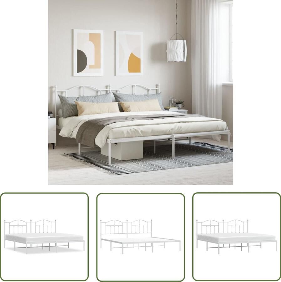 The Living Store Klassiek Bedframe Metalen constructie Met metalen latten en poten Extra opbergruimte Comfortabele ondersteuning Wit 207x198x97 cm Klassieke Bedframe Houten Bedframe Metalen Bedframe Wit Bedframe Tweepersoons Bed - Foto 2