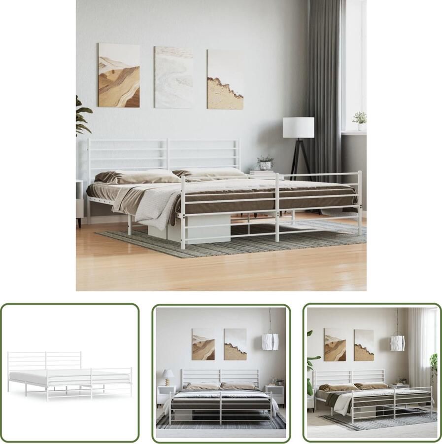 The Living Store Klassiek Bedframe Metalen Constructie Met Opbergruimte Wit 219 x 187 x 90 cm Klassieke Bed Frame Metalen Bedframe Wit Bedframe Met Opbergruimte Boxspring Bedframe
