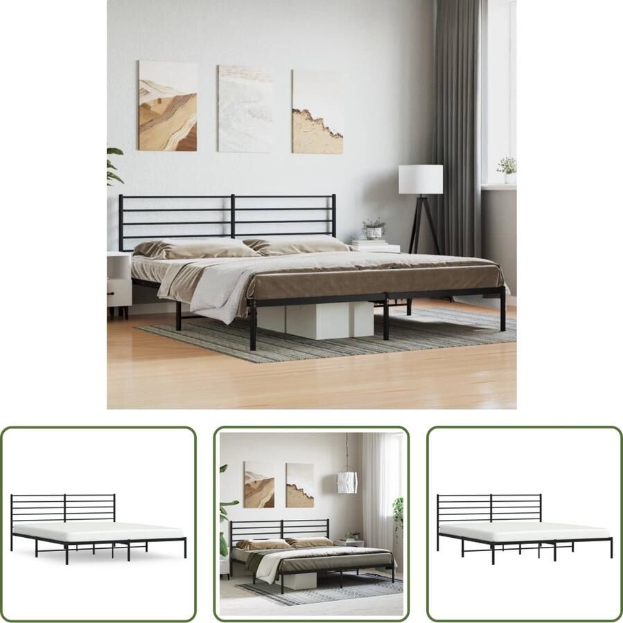 The Living Store Klassiek Bedframe Metalen Constructie Metalen Latten en Poten Extra Opbergruimte Comfortabele Ondersteuning Zwart 207x206x90 cm Klassieke Bedframe Metalen Bedframe Staal Bedframe Boxspring Bed Tweepersoons Bed
