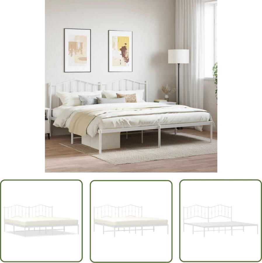 The Living Store Klassiek Bedframe Metalen Constructie Metalen Latten Extra Opbergruimte Comfortabele Ondersteuning Wit 207x198x98cm Klassieke Bed Frame Metalen Bedframe Staal Bedframe Met Hoofdbord Witte Bedframe