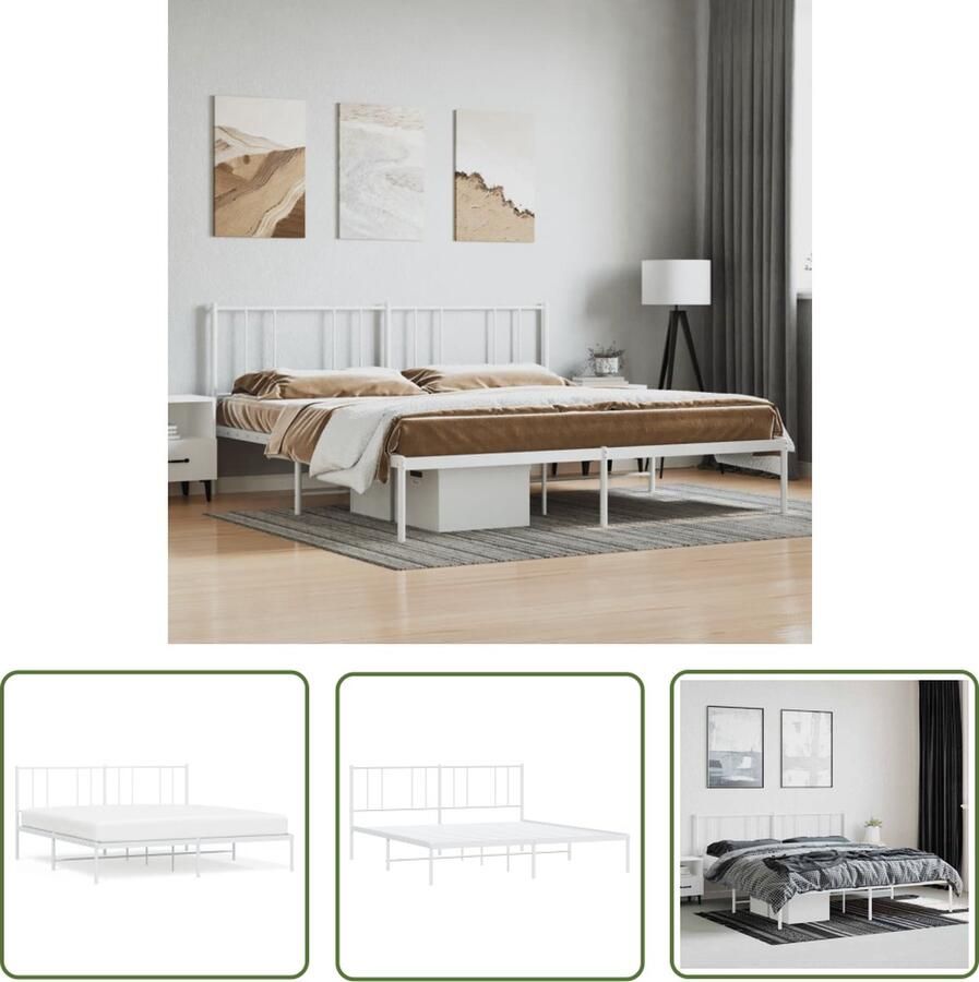 The Living Store Klassiek Bedframe Metalen Constructie Metalen Latten Extra Opbergruimte Comfortabele Ondersteuning Klassieke Bed Frame Tweepersoons Bed Metalen Bedframe Wit Bed Met Opbergruimte