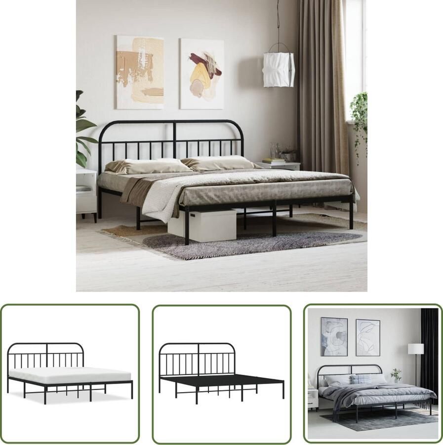 The Living Store Klassiek Bedframe Metalen Constructie Metalen Latten Extra Opbergruimte Comfortabele Ondersteuning Zwart 219 x 187 x 100 cm Klassieke Bed Frame Metalen Bedframe Tweepersoons Bed Zwarte Bed Opbergruimte Bed