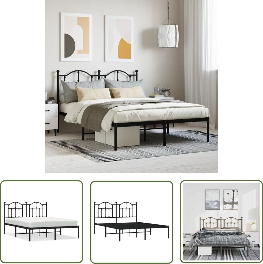 The Living Store Klassiek Bedframe Metalen Constructie Metalen Latten Extra Opbergruimte Comfortabele Ondersteuning Klassieke Bed Frame Metalen Bedframe Staal Bedframe Boxspring Bed Tweepersoons Bed