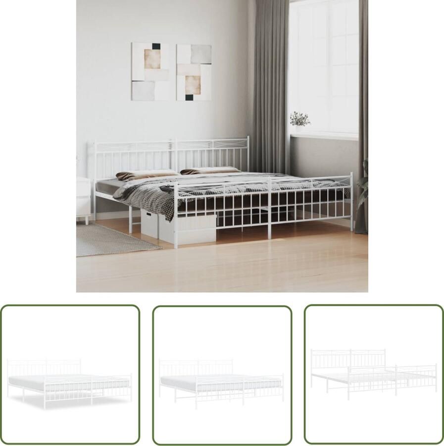 The Living Store Bedframe met hoofd- en voeteneinde metaal wit 193x203 cm Robuust Bed Frame Klassiek Bed Metalen Bedframe Tweepersoons Bed Witte Bed - Foto 2