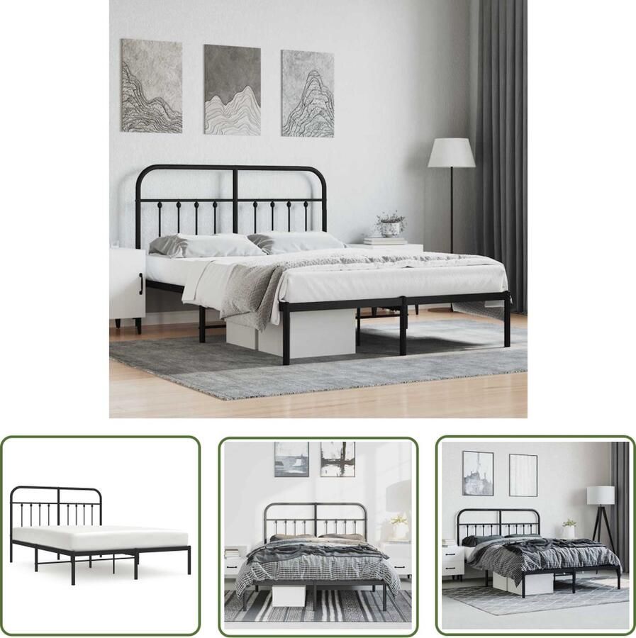 The Living Store Klassiek Bedframe Staal 196 x 142 x 100 cm Extra opbergruimte Klassieke Bed Frame Staal Bedframe Zwarte Bedframe Tweepersoons Bedframe Met Hoofdbord