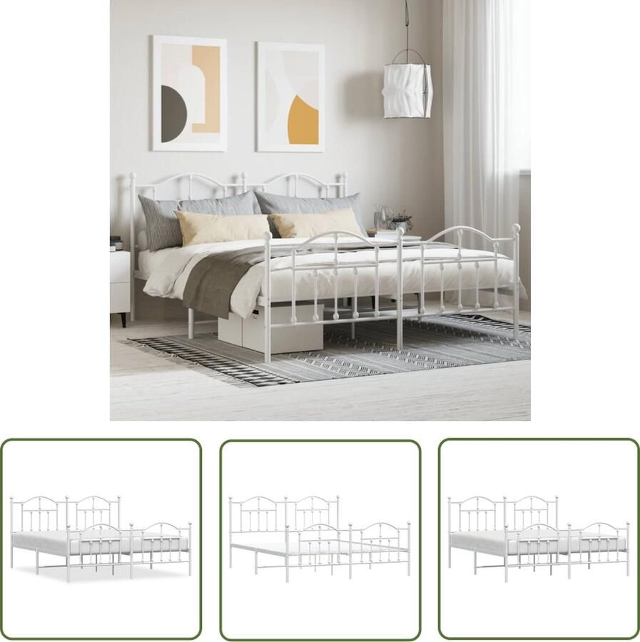 The Living Store Bedframe met hoofd- en voeteneinde metaal wit 183x213 cm Klassieke Bed Frame Staal Bedframe Wit Bedframe Met Opbergruimte Boxspring Bedframe - Foto 2