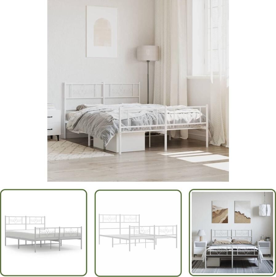 The Living Store Klassiek Bedframe Staal Extra Opbergruimte 207 x 156 x 90 cm Wit Klassieke Bedframe Staal Bedframe Met Opbergruimte Wit Bedframe Tweepersoons Bedframe