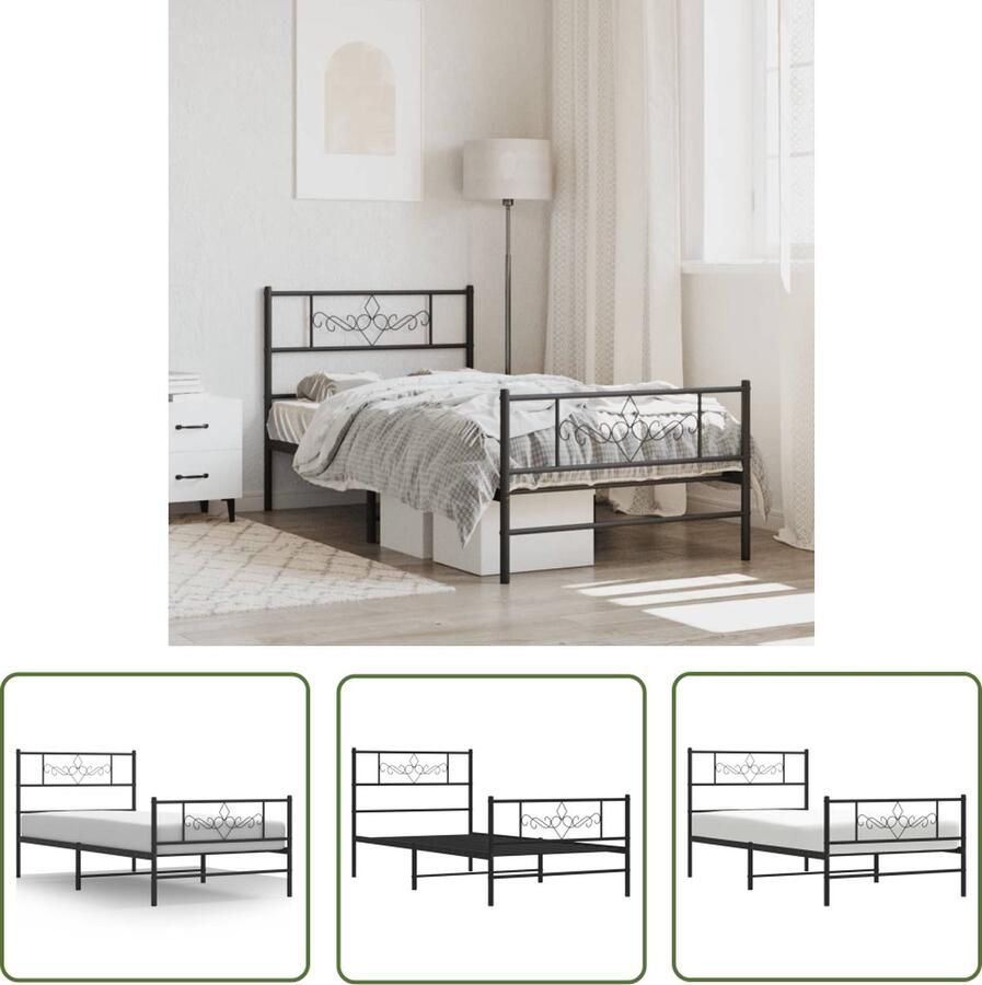 The Living Store klassiek bedframe zwart staal 196 x 105 x 90 cm met opbergruimte matras niet inbegrepen Klassieke Bedframe Staal Bedframe Zwart Bedframe Boxspring Bedframe Tweepersoons Bedframe - Foto 2