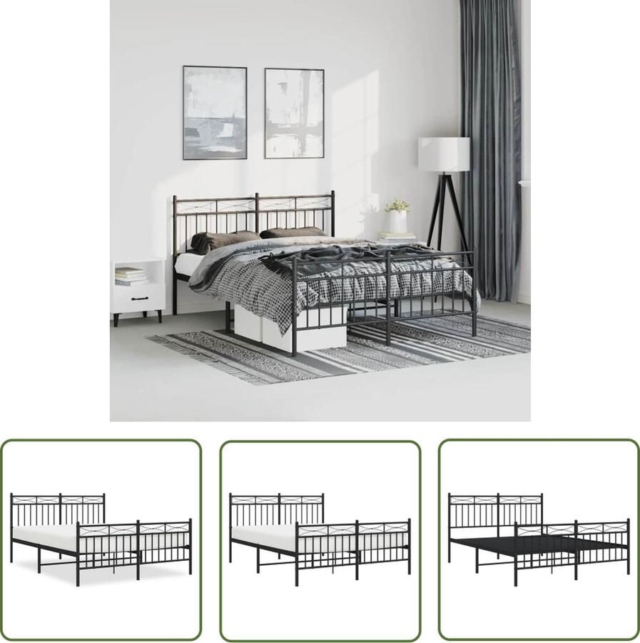 The Living Store Klassiek Bedframe Zwart Staal 196 x 142 x 91 cm Robuust en Functioneel Klassieke Bed Frame Staal Bedframe Zwart Bedframe Tweepersoons Bedframe Boxspring Bedframe