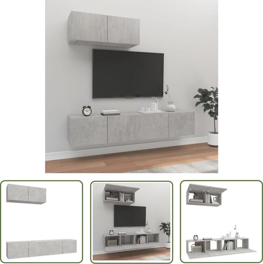 The Living Store Klassiek Betongrijs Tv-meubel 80 x 30 x 30 cm Set van 3 - Foto 2