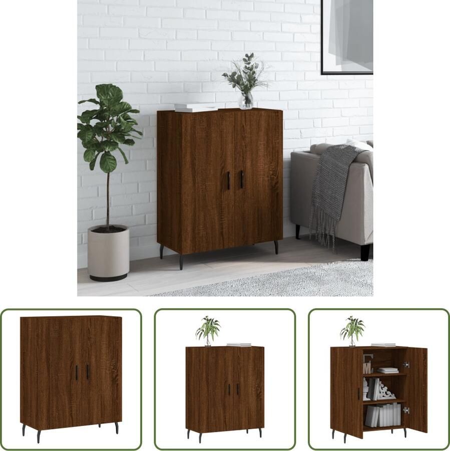 The Living Store Dressoir 69 5x34x90 cm bewerkt hout bruin eikenkleur Dressoir Houten Dressoir Vintage Dressoir Landelijk Dressoir Bruine Eiken Dressoir - Foto 4