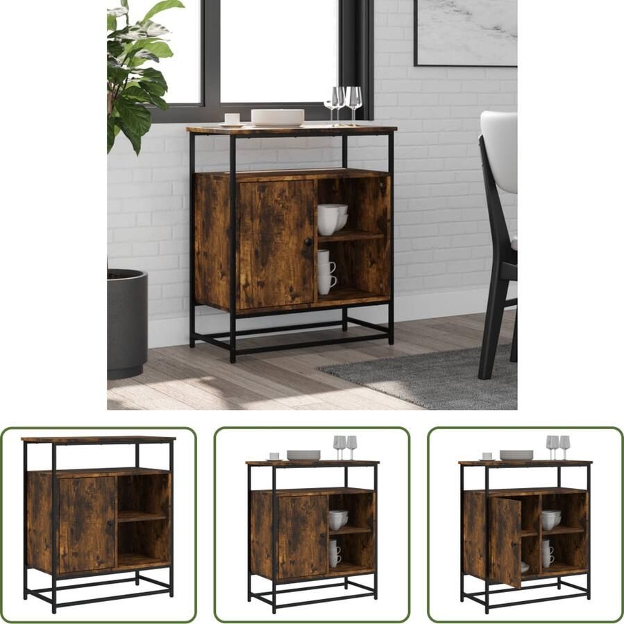 The Living Store Dressoir 69x35x80 cm bewerkt hout gerookt eikenkleurig Dressoir Kast Opbergkast Houten Dressoir Vintage Dressoir