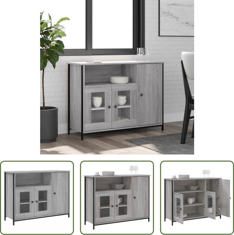 The Living Store Dressoir 100x35x75 cm bewerkt hout grijs sonoma Dressoir Grijze Dressoirs Houten Dressoir Vintage Dressoir Salontafel
