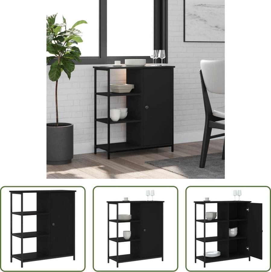 The Living Store Dressoir 70x30x80 cm bewerkt hout zwart Dressoir Kast Opbergkast Houten Dressoir Zwart Dressoir