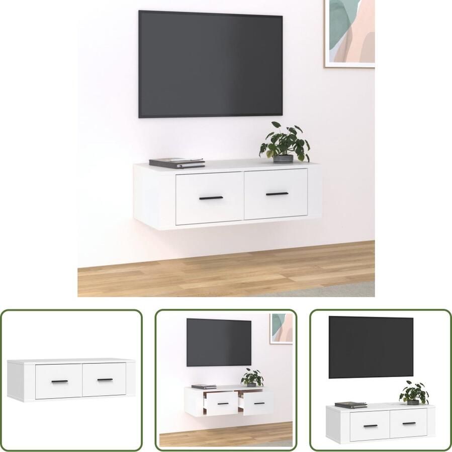The Living Store Hangend Tv-meubel Klassiek 80 x 36 x 25 cm Wit - Foto 3