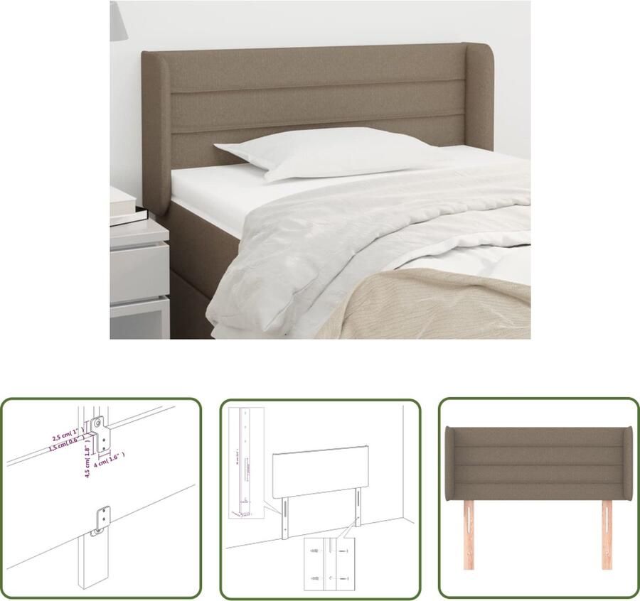 The Living Store Hoofdbord met randen 103x16x78 88 cm stof taupe Klassieke Hoofdbord Taupe Bedhoofd Beddecoratie Stoffen Hoofdbord