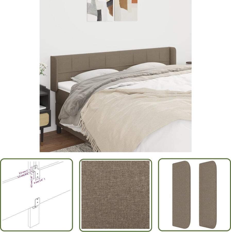 The Living Store Klassiek Hoofdbord 183x16x78 88 cm Ademend en duurzaam Klassieke Hoofdbord Beddecoratie Stoffen Hoofdbord Taupecleur