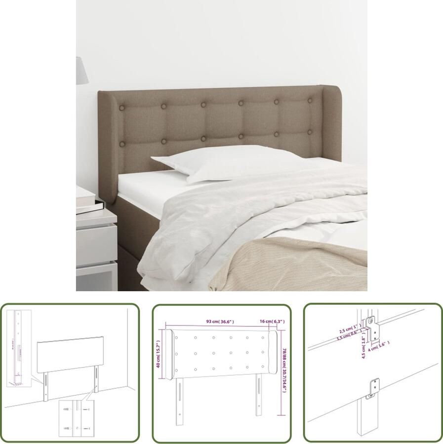 The Living Store Klassiek Hoofdbord 93 x 16 x 78 88 cm Taupe Polyester stof Houten poten Klassieke Hoofdbord Hoofdboard Beddecoratie Slaapkamers Taupecleur