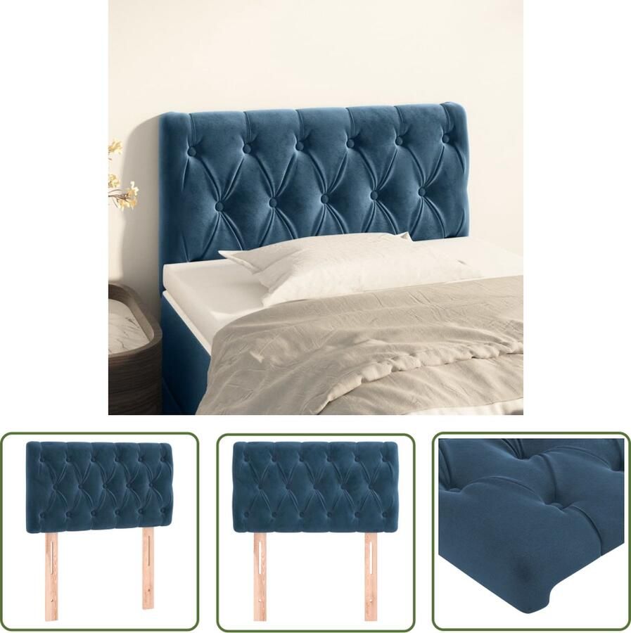 The Living Store Klassiek Hoofdbord Fluwelen Stof Stevige Houten Poten Verstelbare Hoogte Comfortabele Ondersteuning Donkerblauw 80 x 7 x 78 88 cm