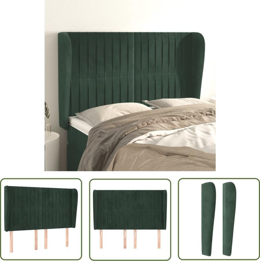 The Living Store Klassiek Hoofdbord Fluwelen Stof Verstelbare Hoogte Stevige Poten Comfortabele Ondersteuning Donkergroen 147 x 23 x 118 128 cm
