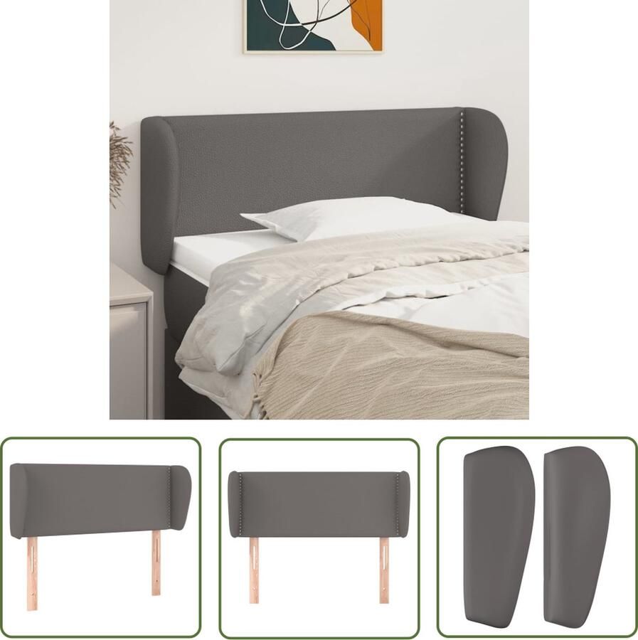 The Living Store Hoofdbord met randen 83x23x78 88 cm kunstleer grijs Klassieke Hoofdbord Hoofd Bord Kunstleder Hoofdbord Grijze Hoofdbord Beddecoratie