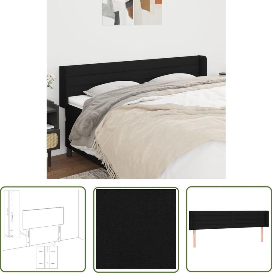 The Living Store Klassiek Hoofdbord Hoofdborden 203 x 16 x 78 88 cm Zwart