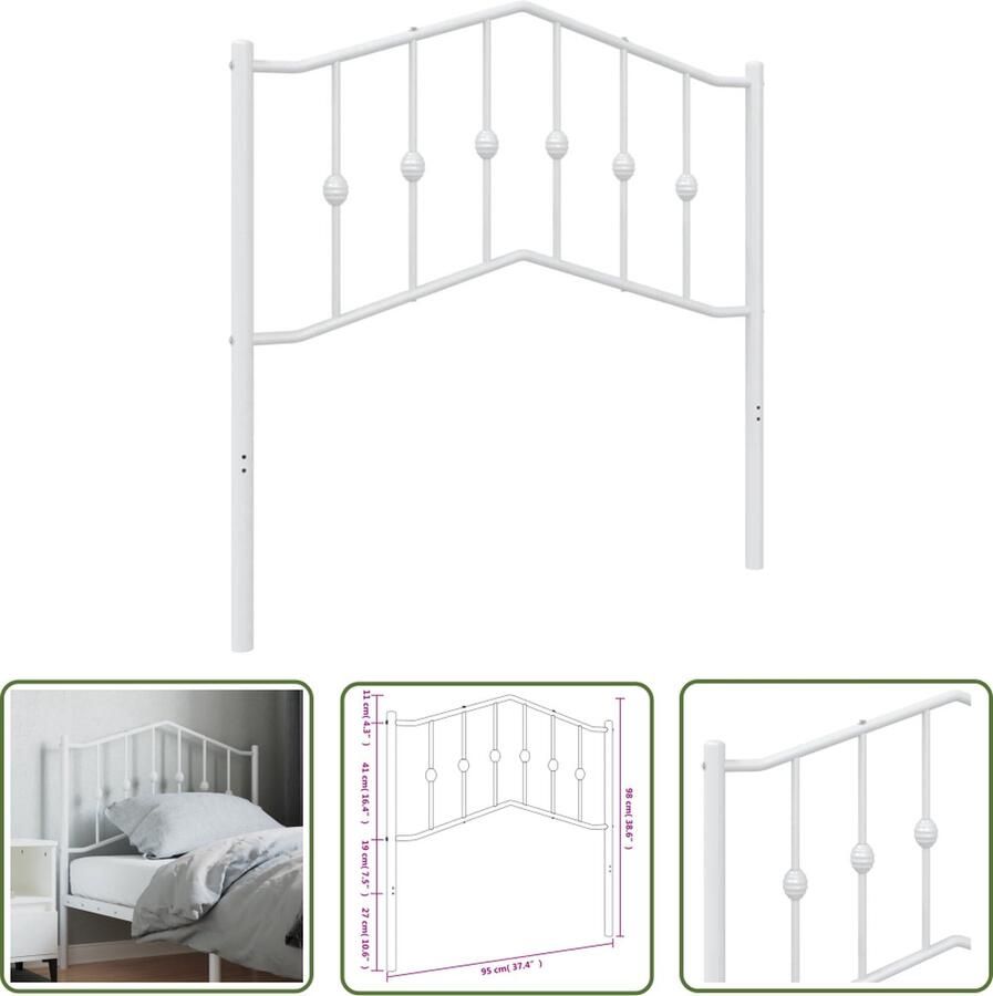 The Living Store Klassiek Hoofdbord Metaal Wit 95 x 4 x 98 cm Stevige en Stabiele Poten Hoofdbord Hoofdboard Klassiek Hoofdbord Metalen Hoofdbord Wit Hoofdbord