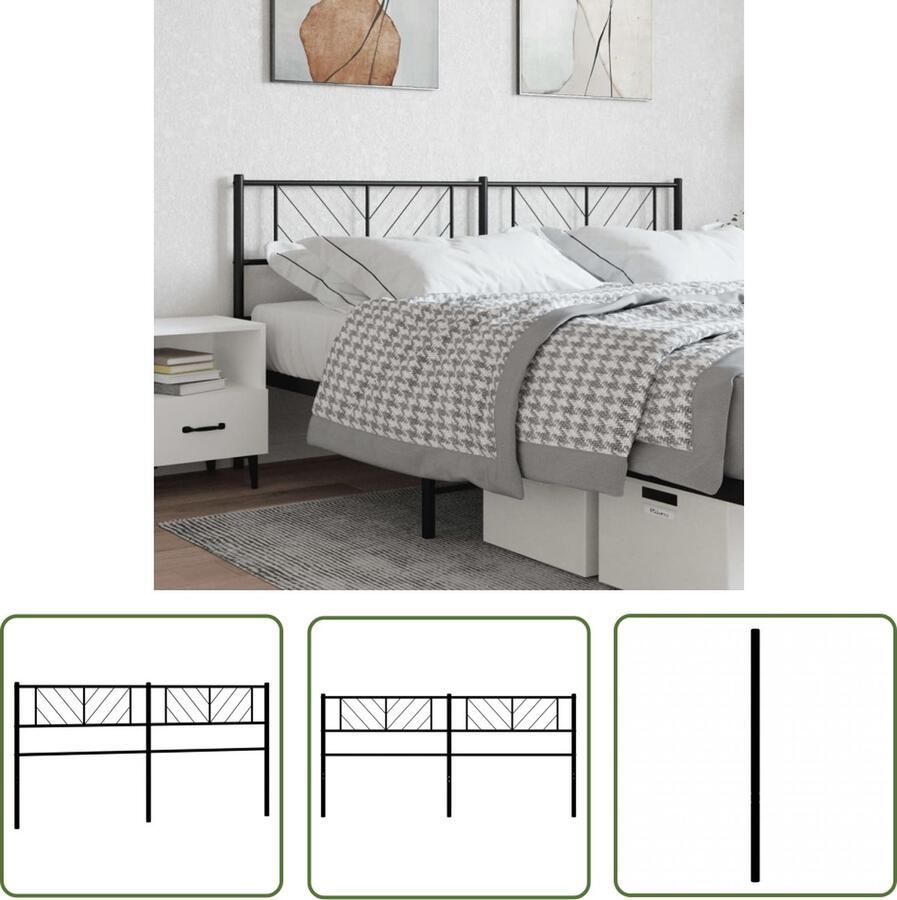 The Living Store Klassiek Hoofdbord Staal 187 x 3 x 90 cm Zwart