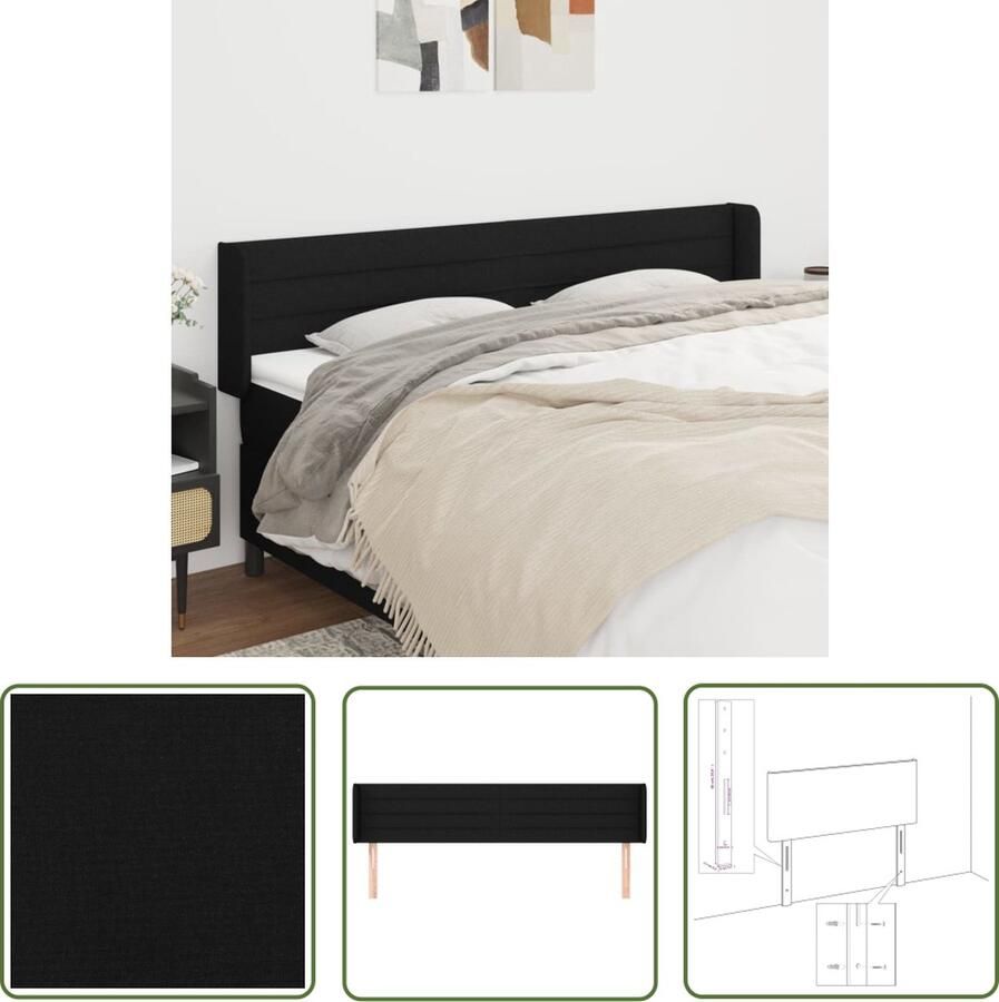 The Living Store Klassiek Hoofdbord Zwart Stof Verstelbare Hoogte Stevige Poten