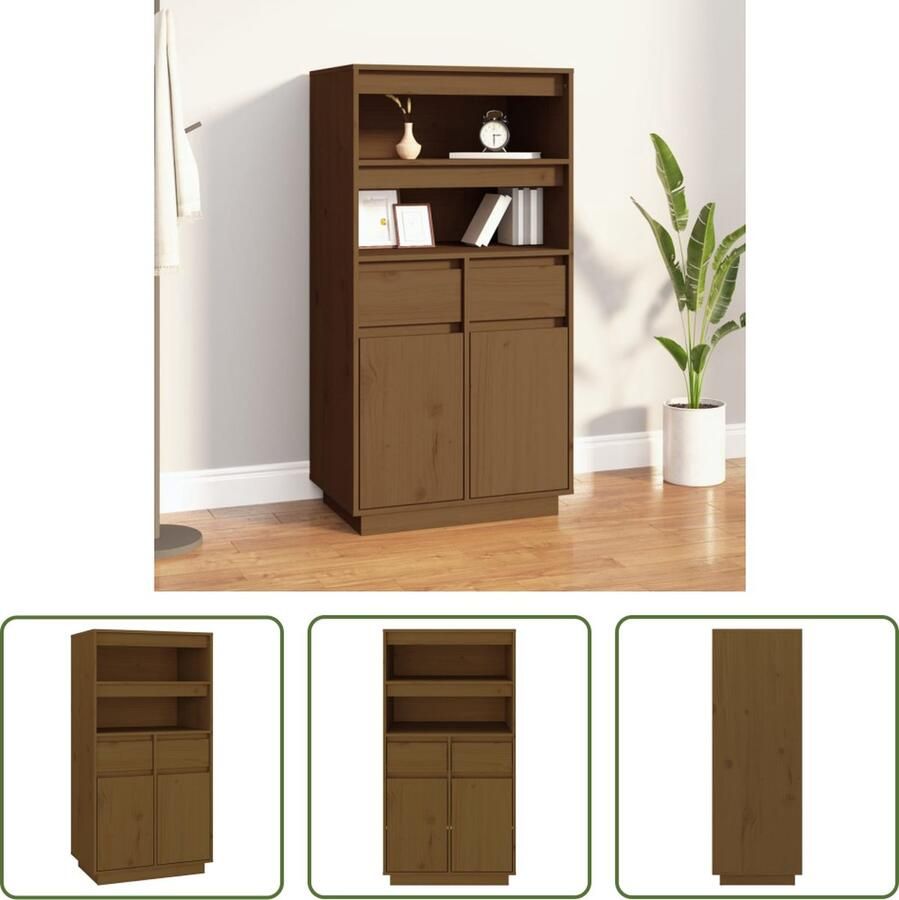 The Living Store Hoge kast 60x40x116 5 cm massief grenenhout honingbruin Hoge Kast Houten Kast Grenoble Kast Vintage Kast Salontafel