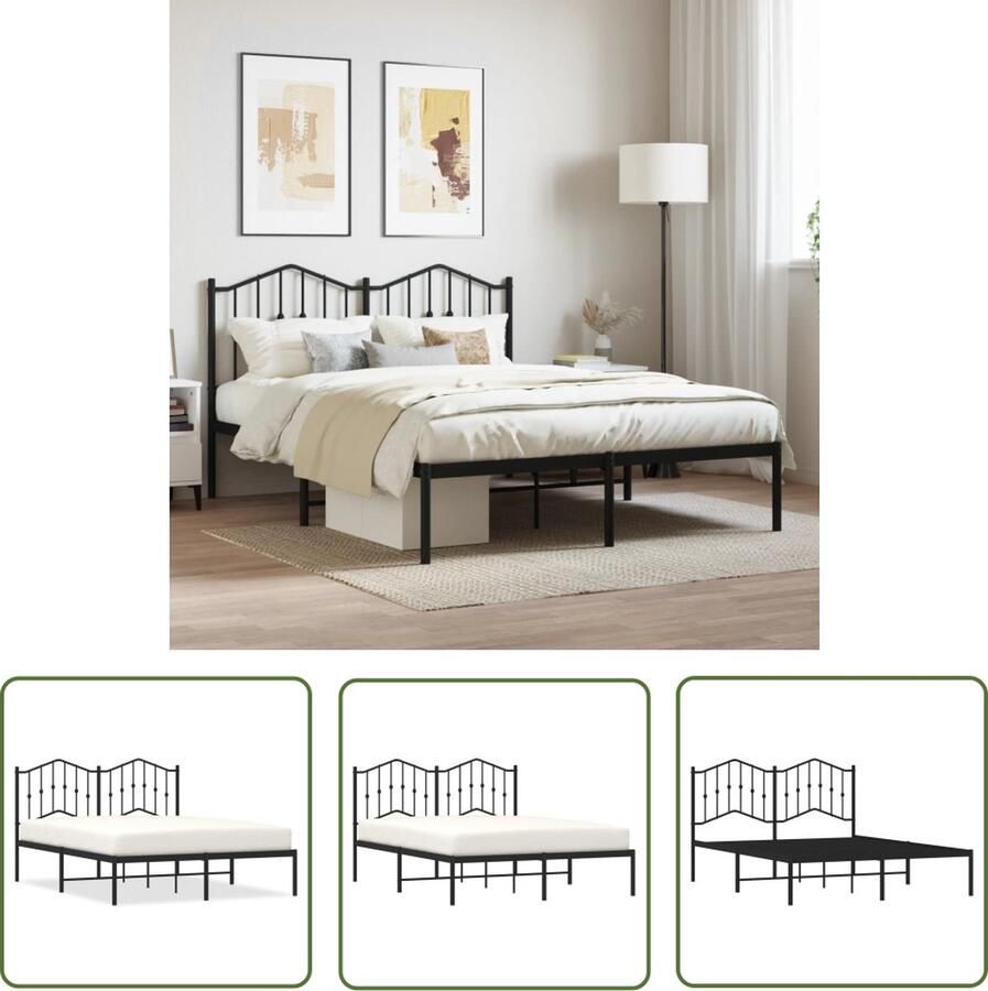 The Living Store Klassiek Metalen Bedframe 196 x 142 x 98 cm Robuuste metalen constructie Klassieke Bedframe Metalen Bedframe Staal Bedframe Zwart Bedframe Tweepersoons Bedframe - Foto 2