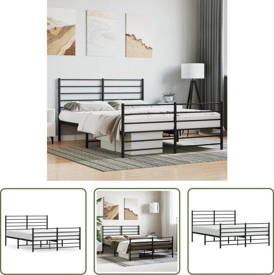 The Living Store Klassiek Metalen Bedframe 207 x 125 x 90 cm Robuuste Constructie Robuust Bed Frame Klassiek Bed Metalen Bedframe Staal Bedframe Zwarte Bed