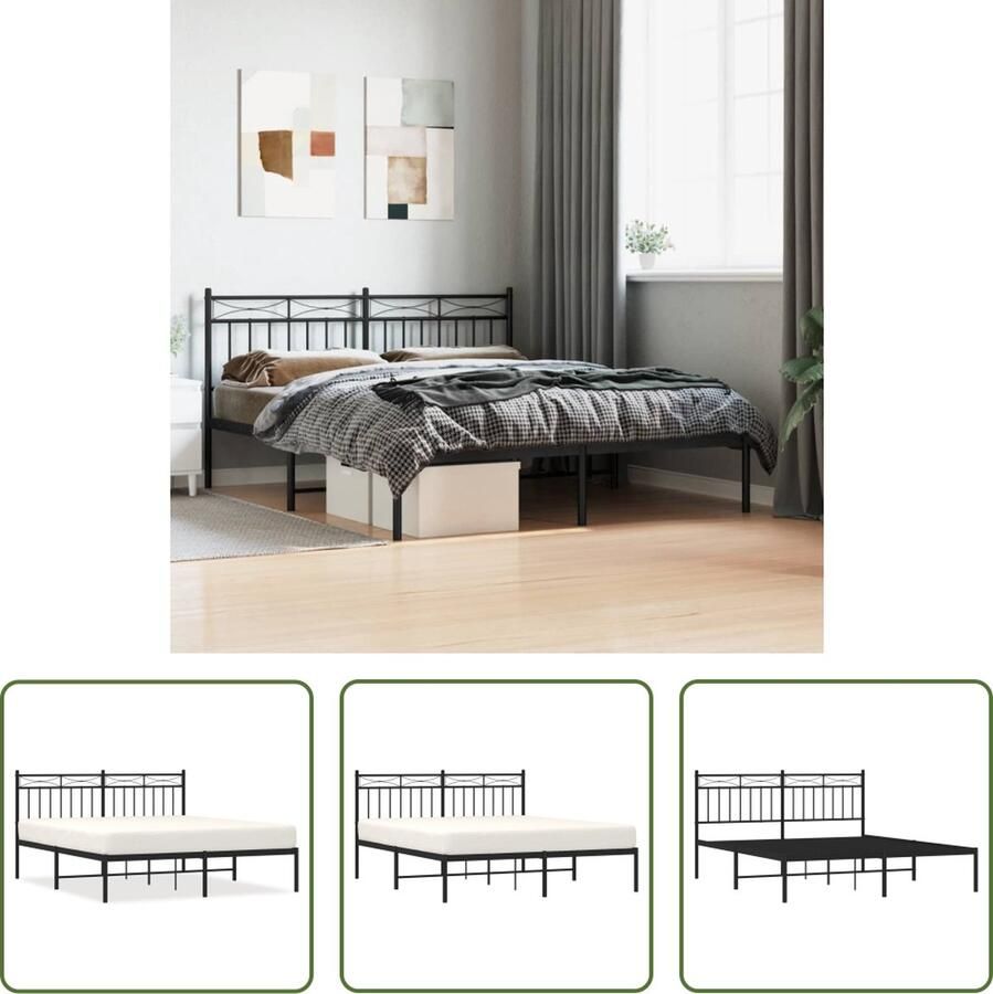 The Living Store Klassiek Metalen Bedframe 207 x 156 x 91 cm Robuust en opbergruimte Zwart