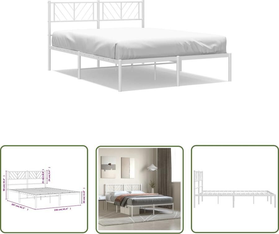 The Living Store Klassiek Metalen Bedframe Dubbel Wit 207x156x90cm Robuuste constructie