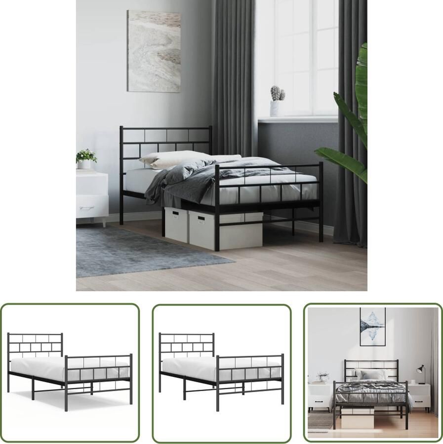 The Living Store Bedframe met hoofd- en voeteneinde metaal zwart 100x190 cm Metalen Bedframe Klassiek Bed Zwarte Bedpost Enkelpersoonsbed Staal Bed - Foto 2